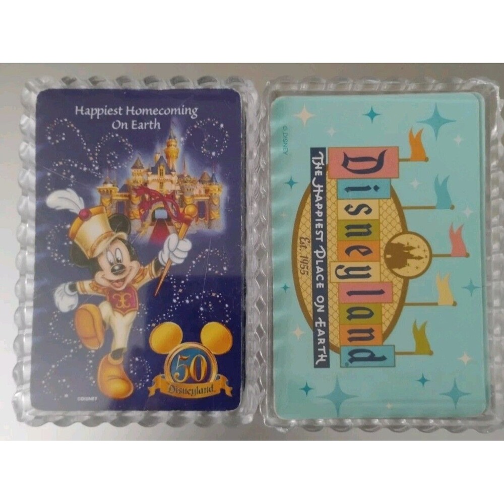 Vtg 2005 Disneyland 50th Anniversary Retro Logo Playing Cards Case Est 1955